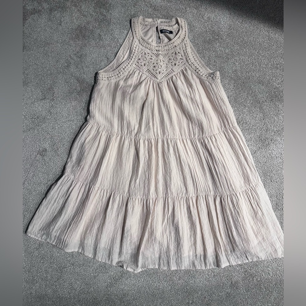 Women’s Halter Sleeveless A-Line Tiered Swing Cream Dress size Large